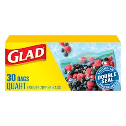Package of Glad Freezer Zipper bags quart