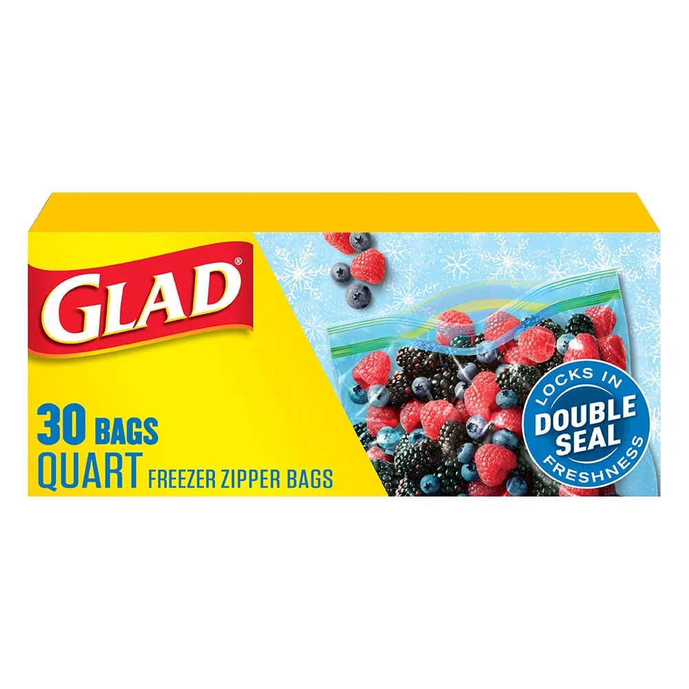 Package of Glad Freezer Zipper bags quart