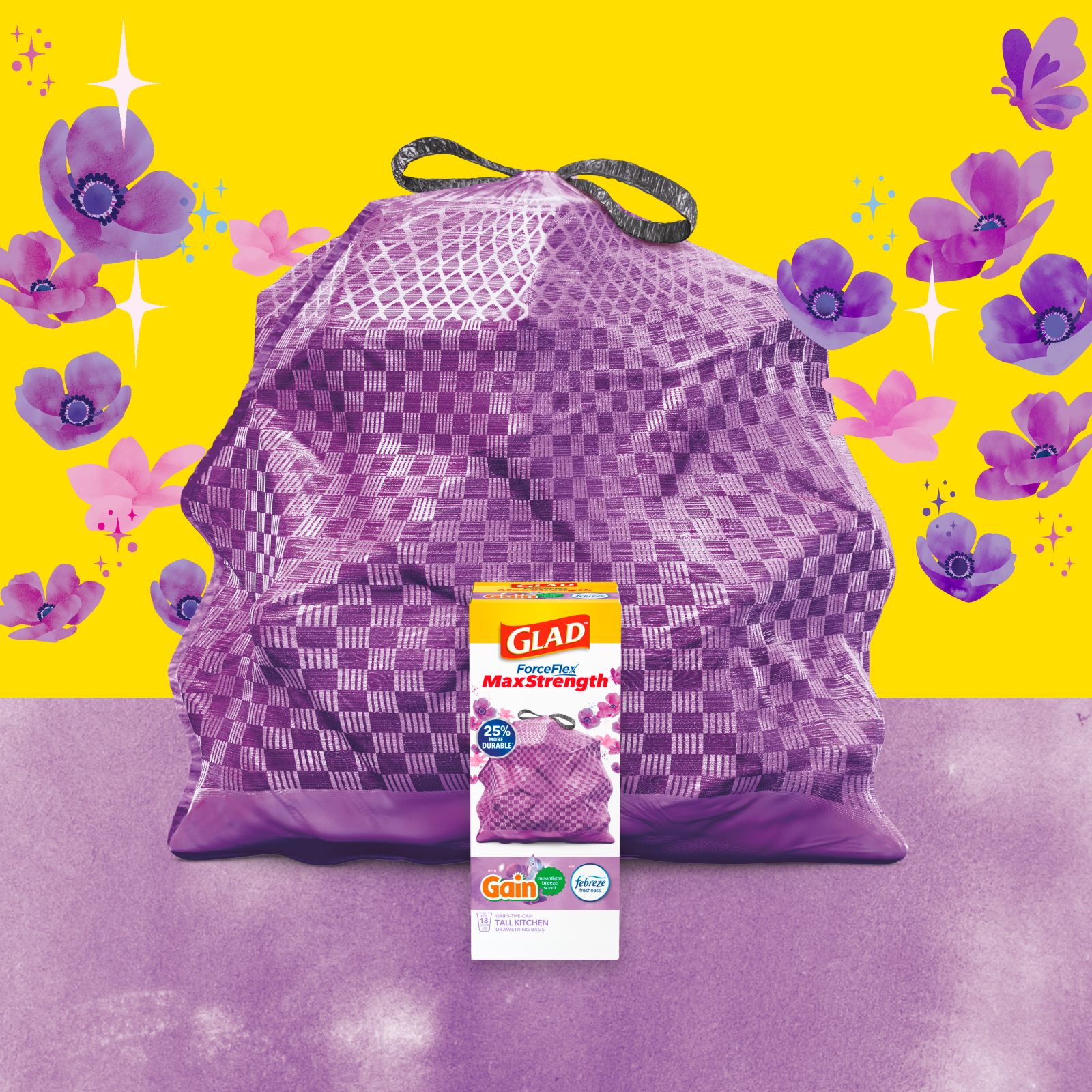 Glad® Purple Gain Moonlight Breeze Scent ForceFlex MaxStrength