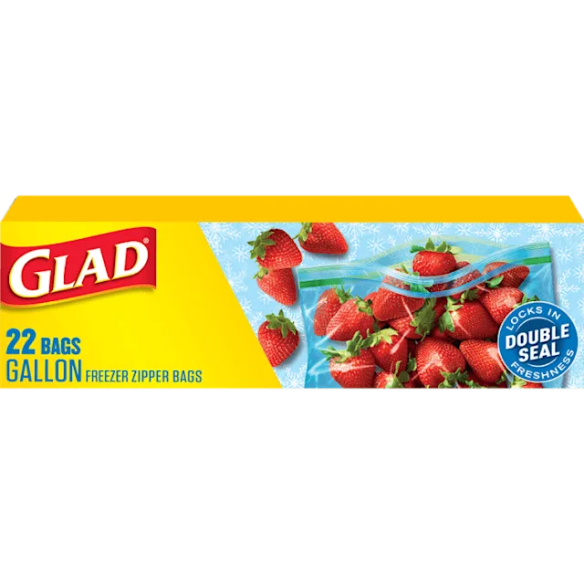Freezer Zipper Gallon showing strawberries in a clear plastic baggie