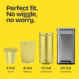 Perfect fit. Not wiggle, no worry. 4 sizes of trash can with 20 gallon size highlighted