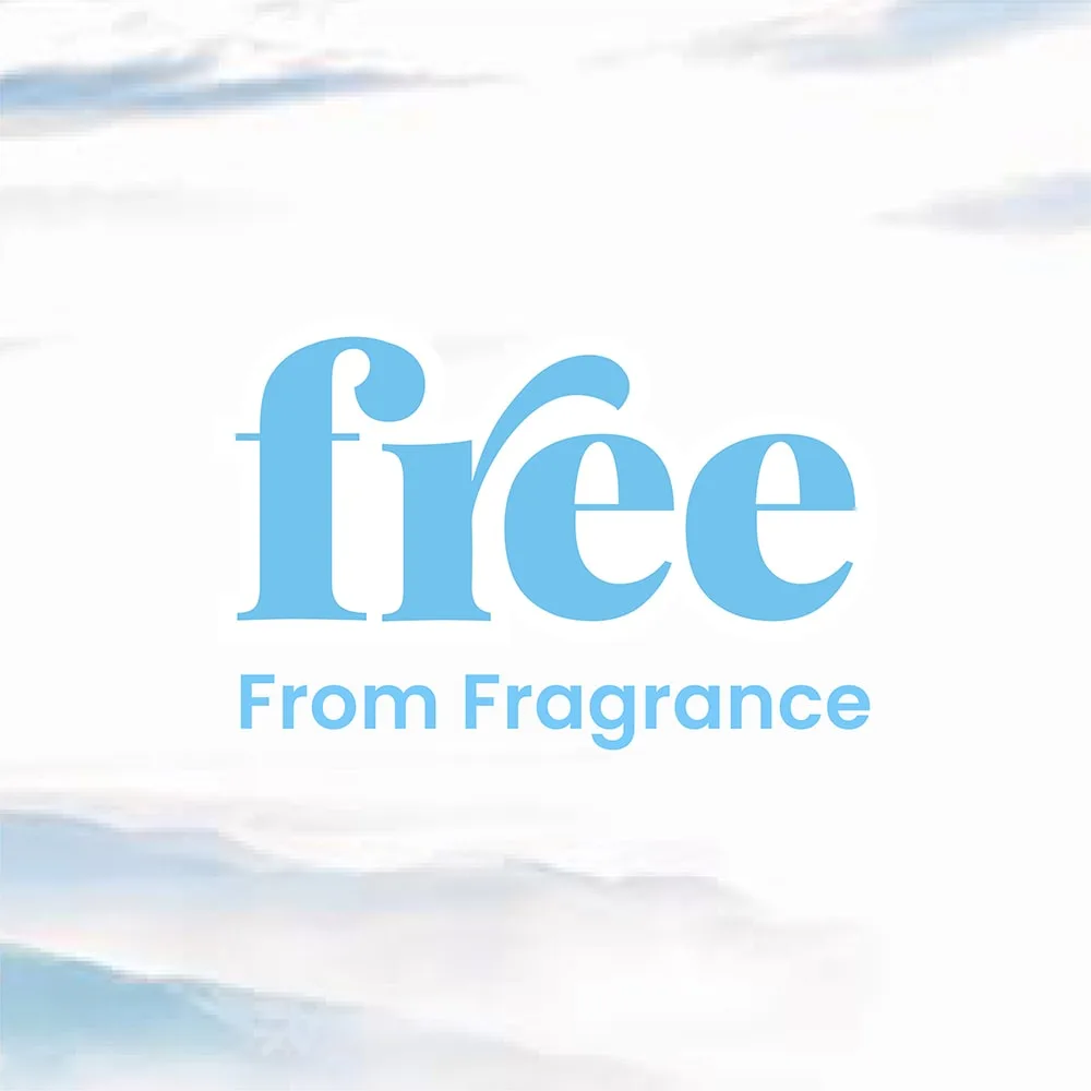 The words "Free from fragrance" on a background of white clouds