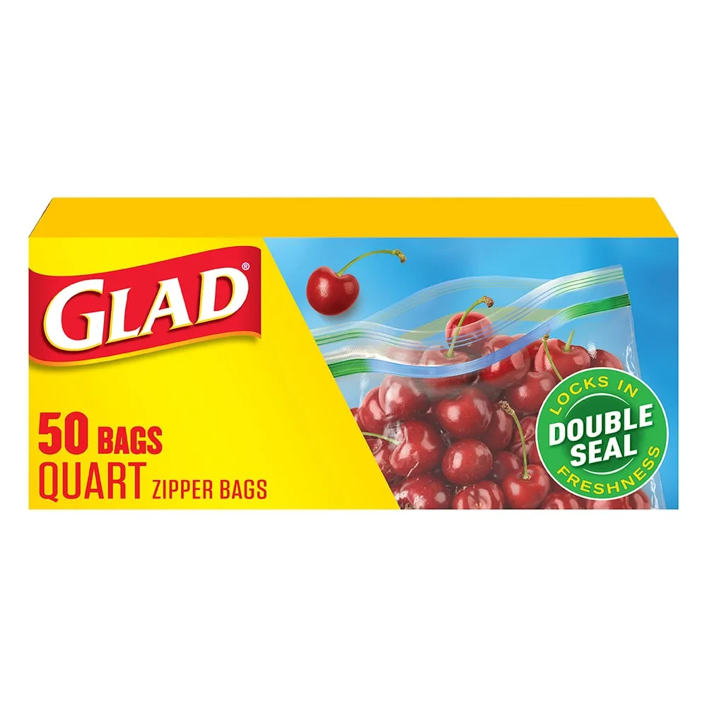 Package of Glad Zipper bags quart-size