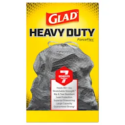 A package of Glad Heavy Duty ForceFlex bags