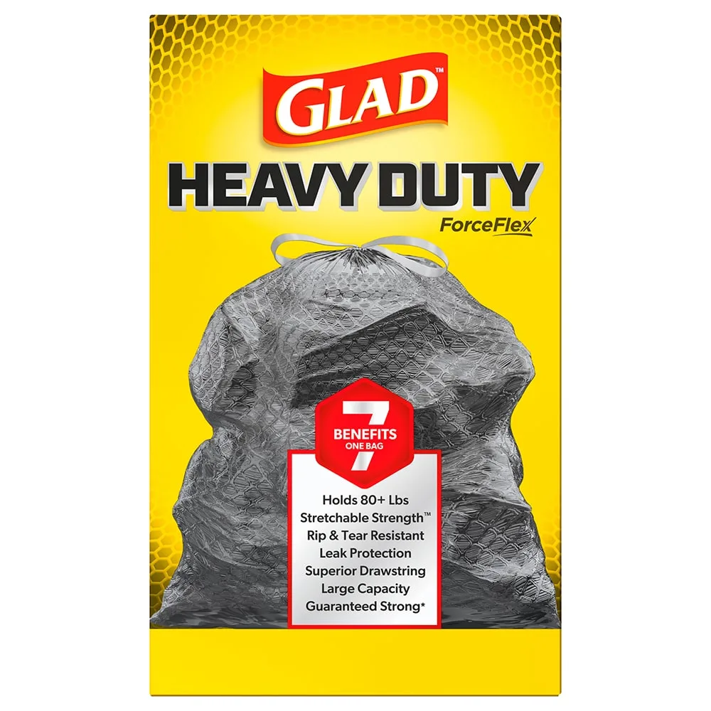 A package of Glad Heavy Duty ForceFlex bags