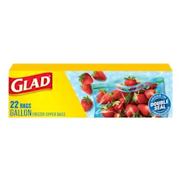 Package of Glad Freezer Zipper bags Gallon