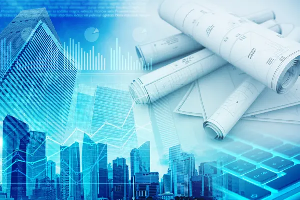 Drawings and city skyline on a blue background THUMBNAIL