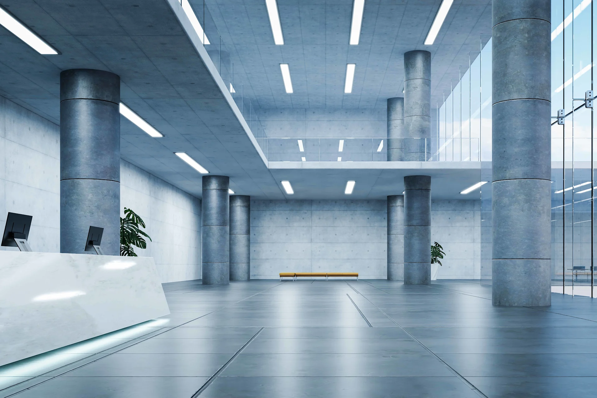 Grey floor with posts