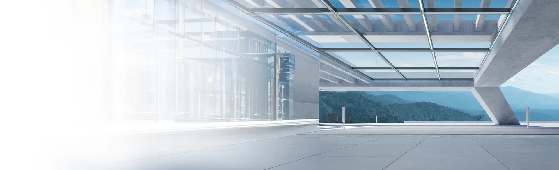 Concrete floor and glass ceiling