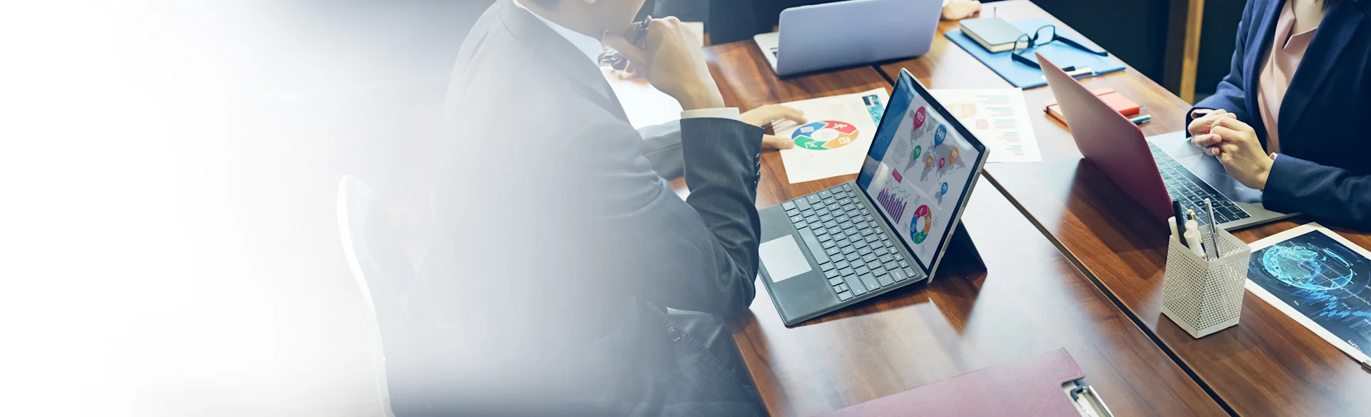 Executives looking at data