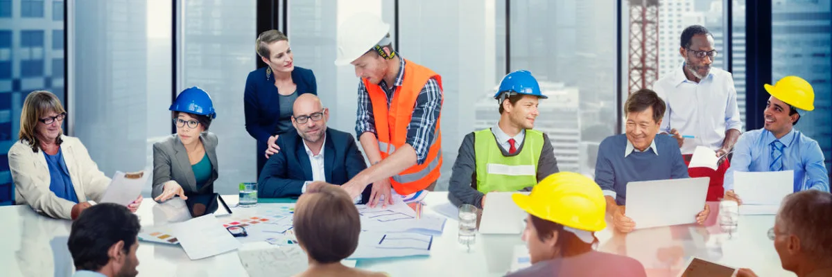 Construction executives and workers at a table - Webinar Collaborate Project Gateway 1200x400