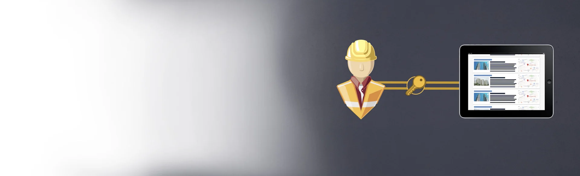 Construction worker collaborating with an iPad 1200x449