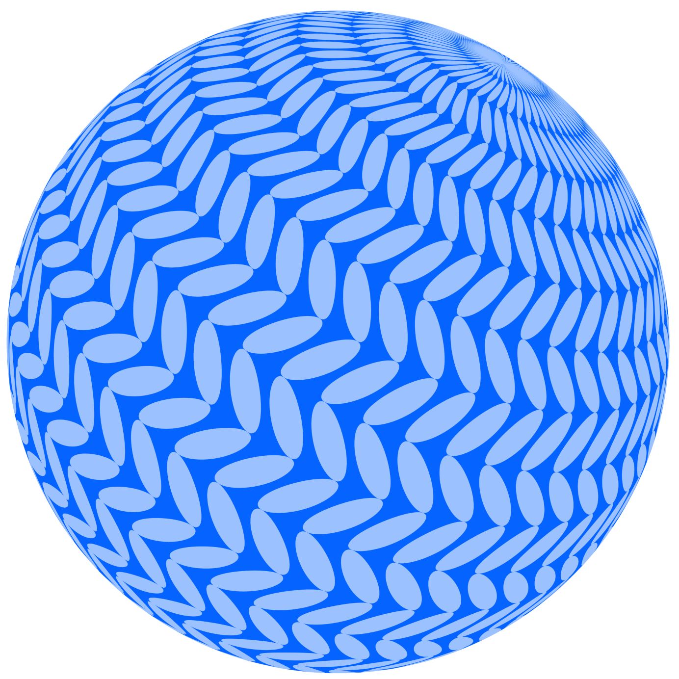 A blue and white sphere with a zig zag pattern.