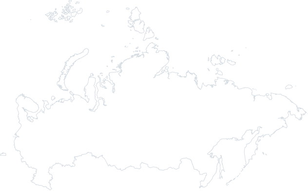 A white map of russia on a black background.