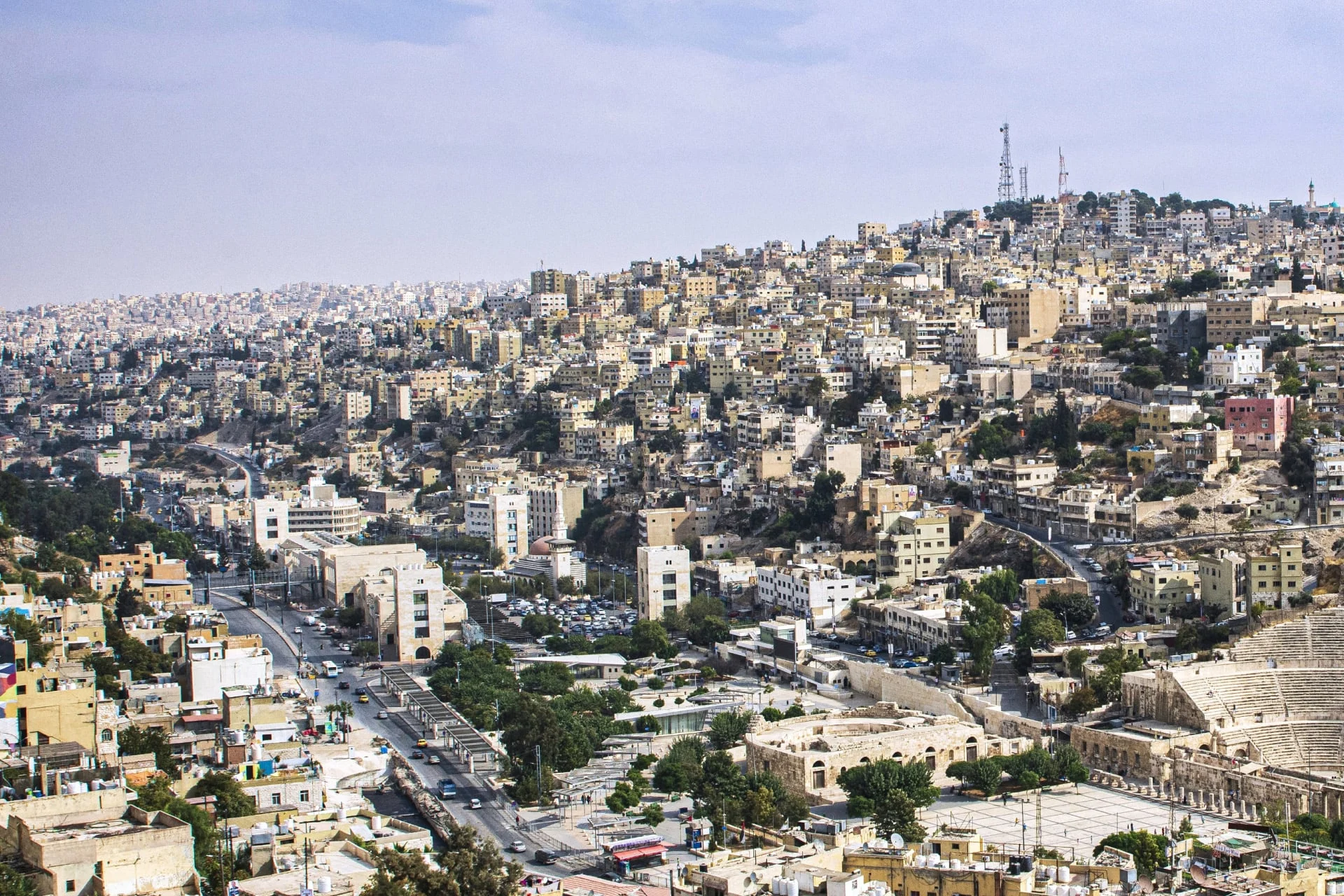 An aerial view of the city of amman, lebanon.