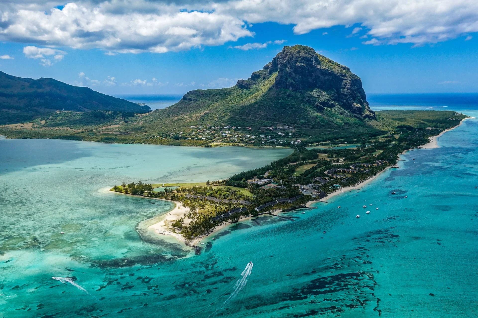 An aerial view of the island of mauritius.