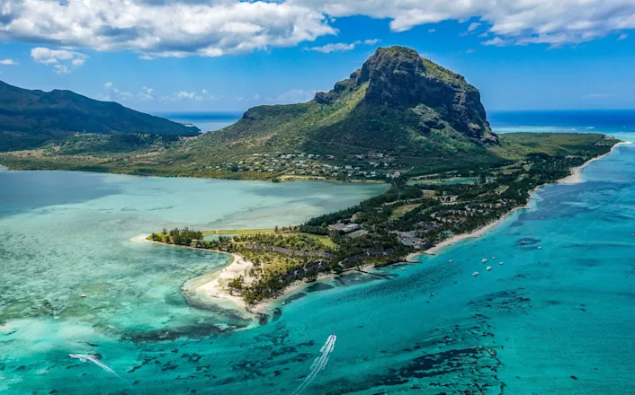 An aerial view of the island of mauritius.
