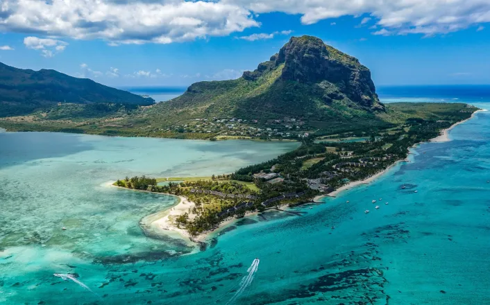 An aerial view of the island of mauritius.