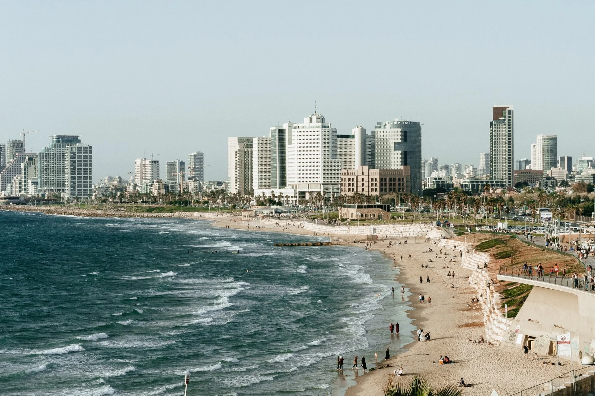 A view of the beach and city in tel aviv.