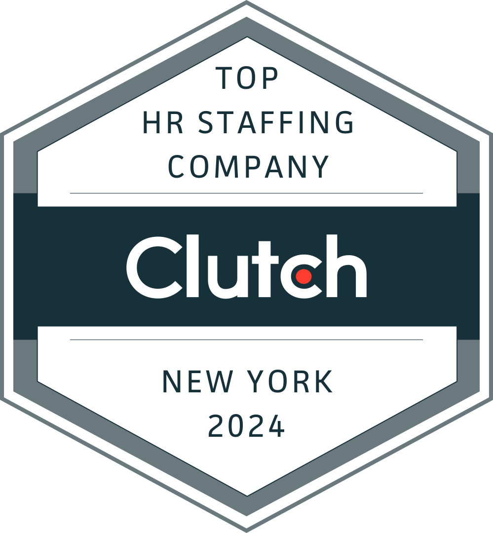 Hexagonal badge stating: "Top HR Staffing Company, Clutch, New York 2024.