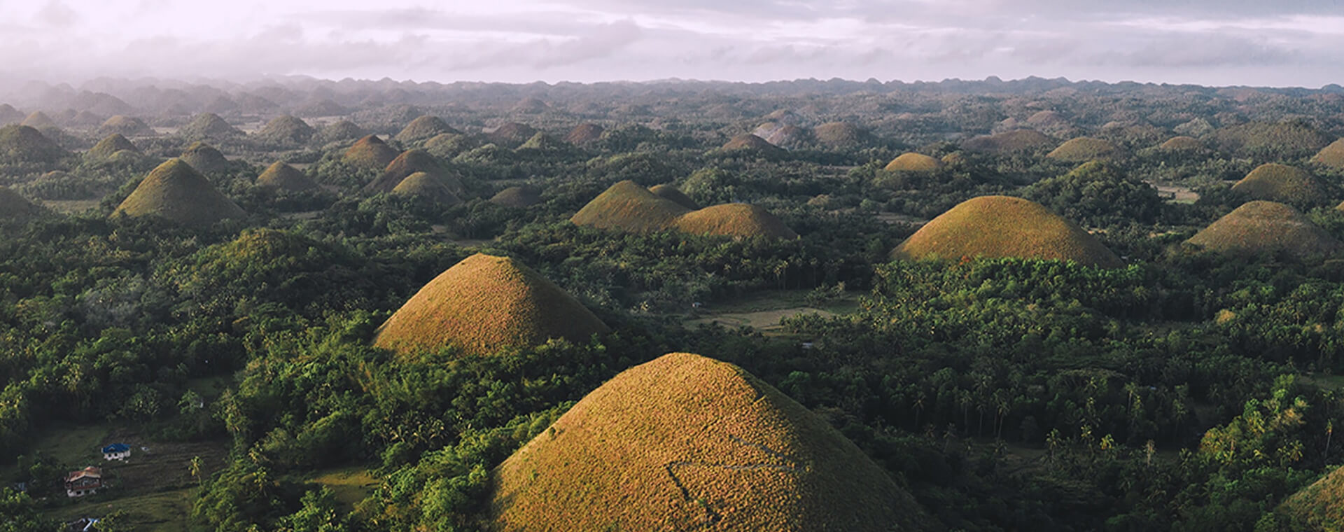 An aerial view of the chocolate hills in philippines.