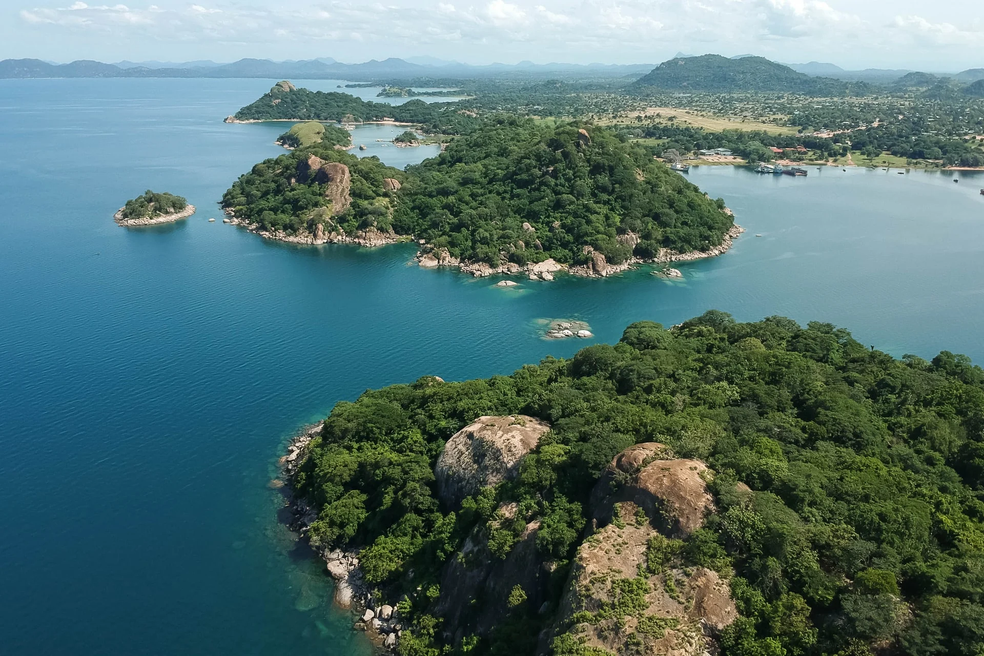An aerial view of an island in a body of water.