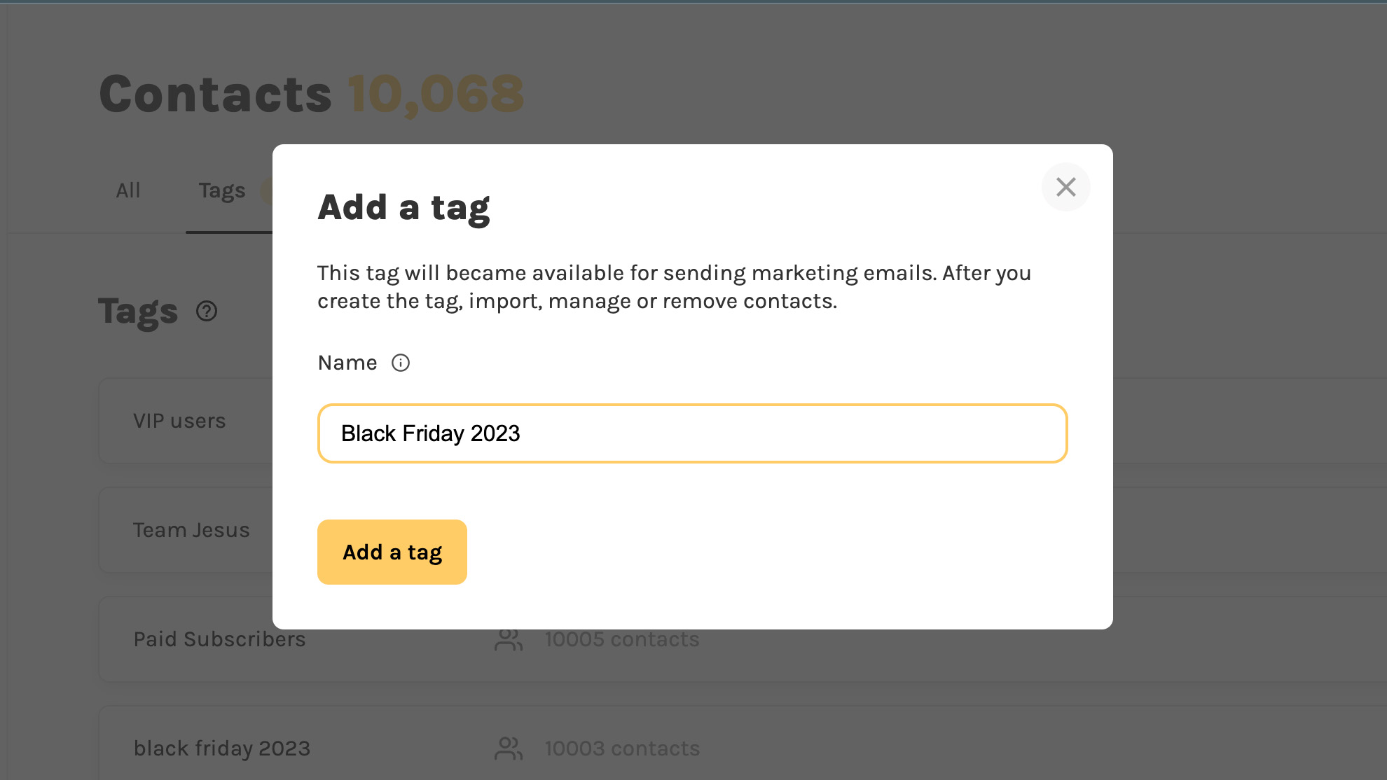 Create a new tag on ZooTools CRM