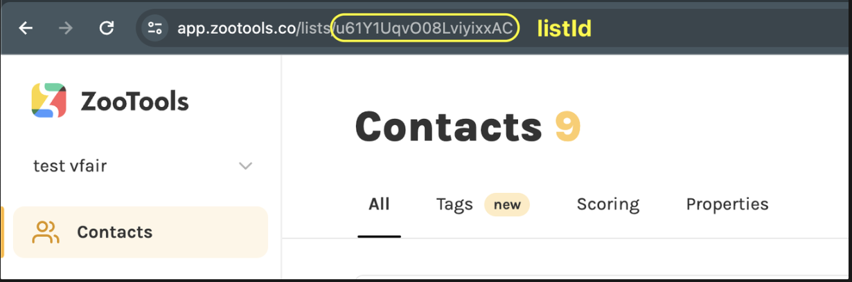 get the list id from zootools url