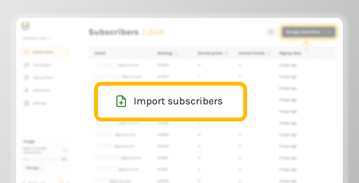 click on import subscribers to start the CSV importer