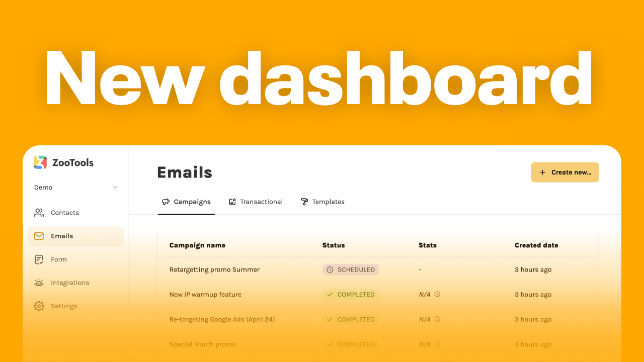 New email dashboard