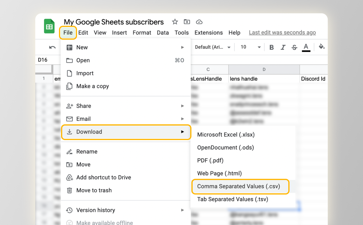 how to download CSV from Google sheets