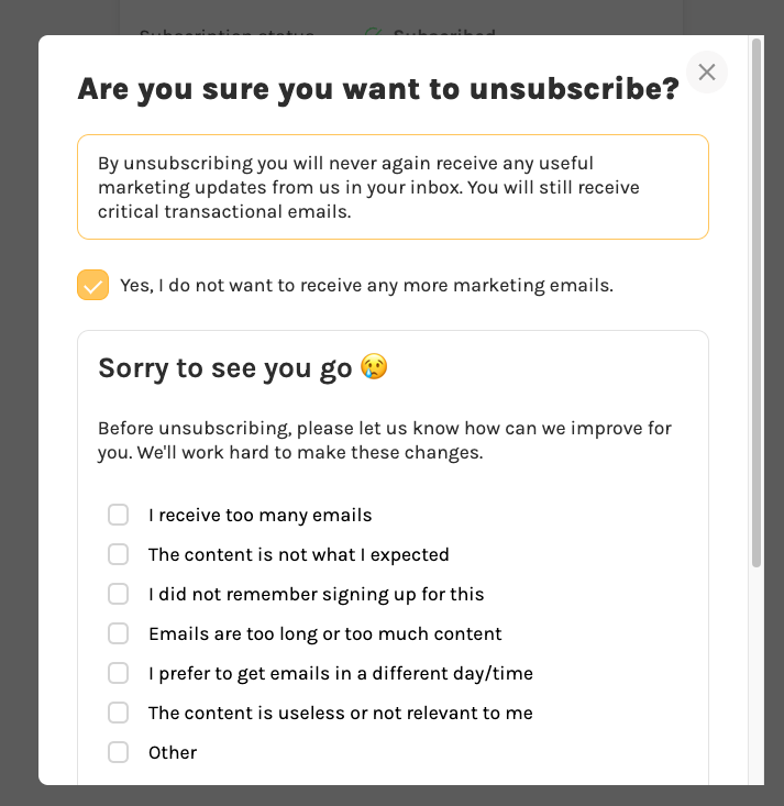 How does the unsubscribe page looks like