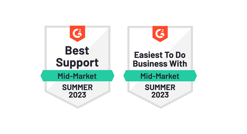 The two badges from G2 for Summer 2023