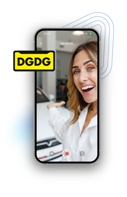 Image of sales person at DGDG recording video for a customer on a mobile phone