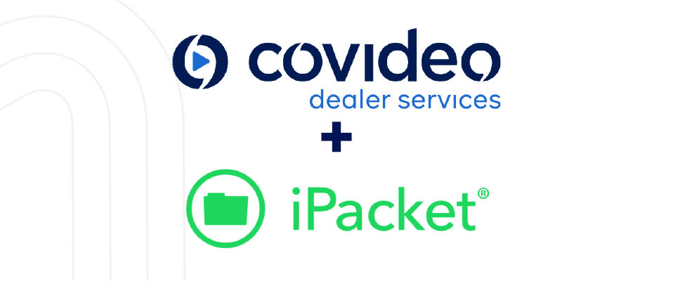 A white background with the Covideo logo, a plus sign, and the iPacket logo