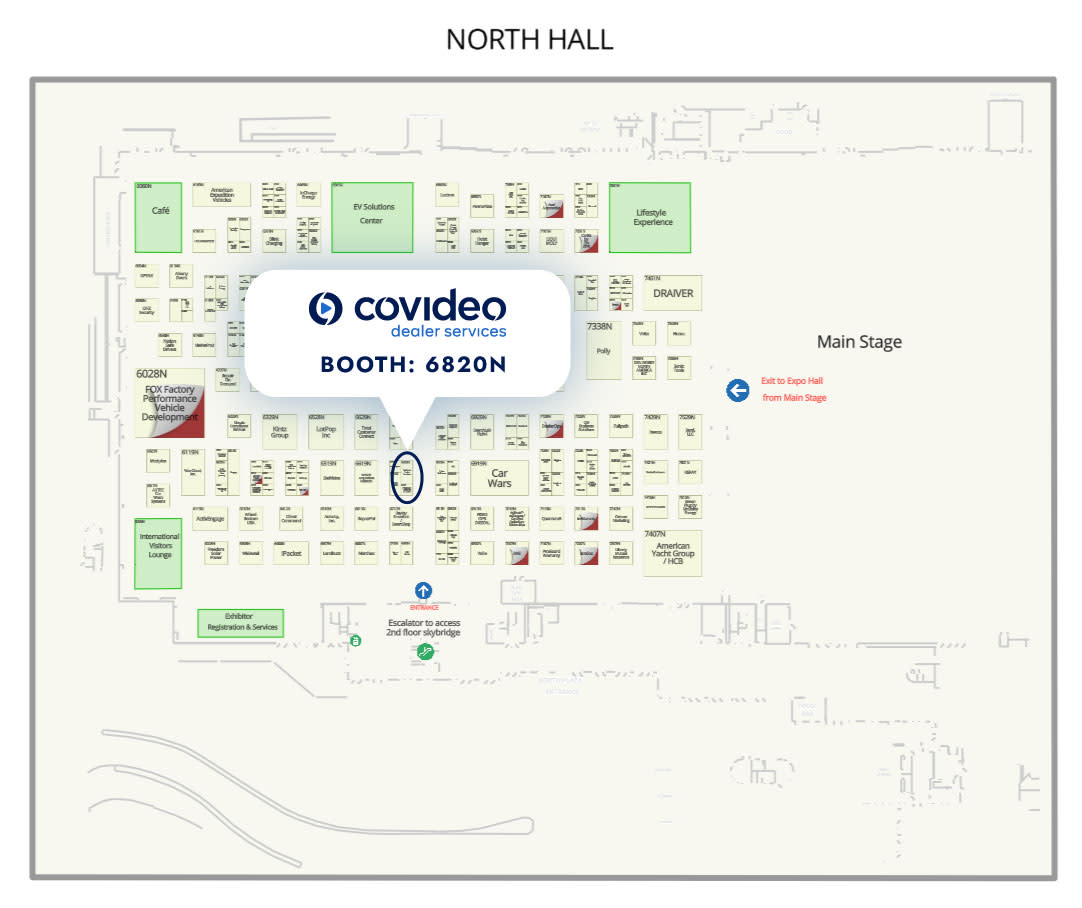 Floor map with location of Covideo Dealer Services booth - 6820N