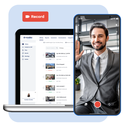 image of two devices with Covideo Dealer Services - step record