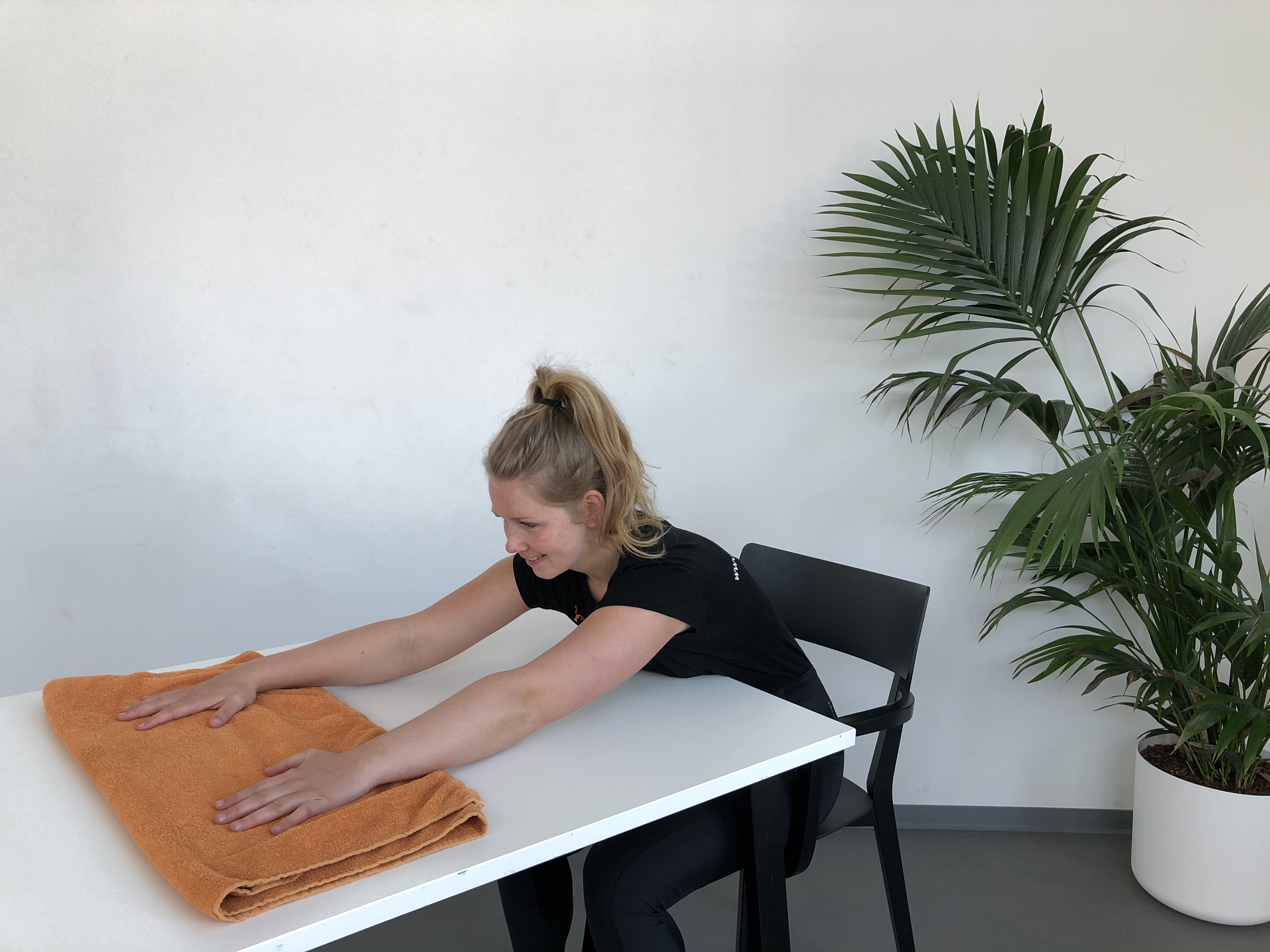 Shoulder | Sitting | Towel sliding | Physiexercise.nl | Breda