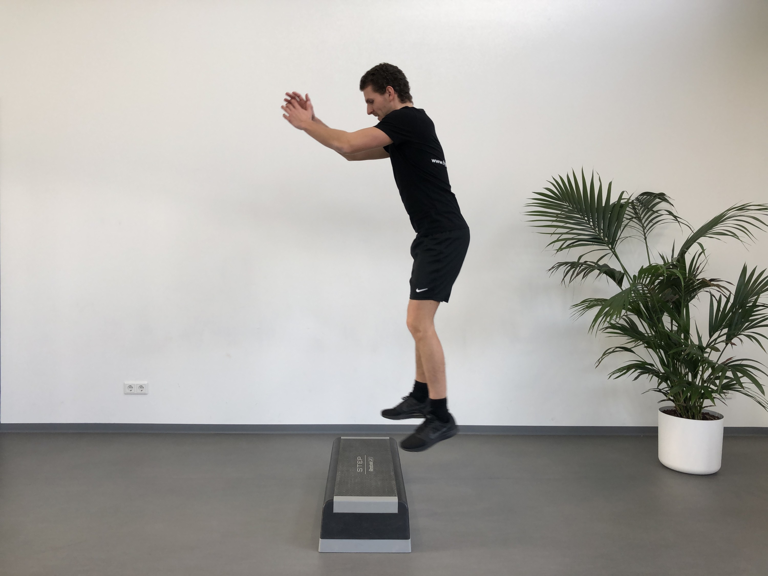 Heup | Staand | Squat jump op step | Fysioefeningen.nl | Breda