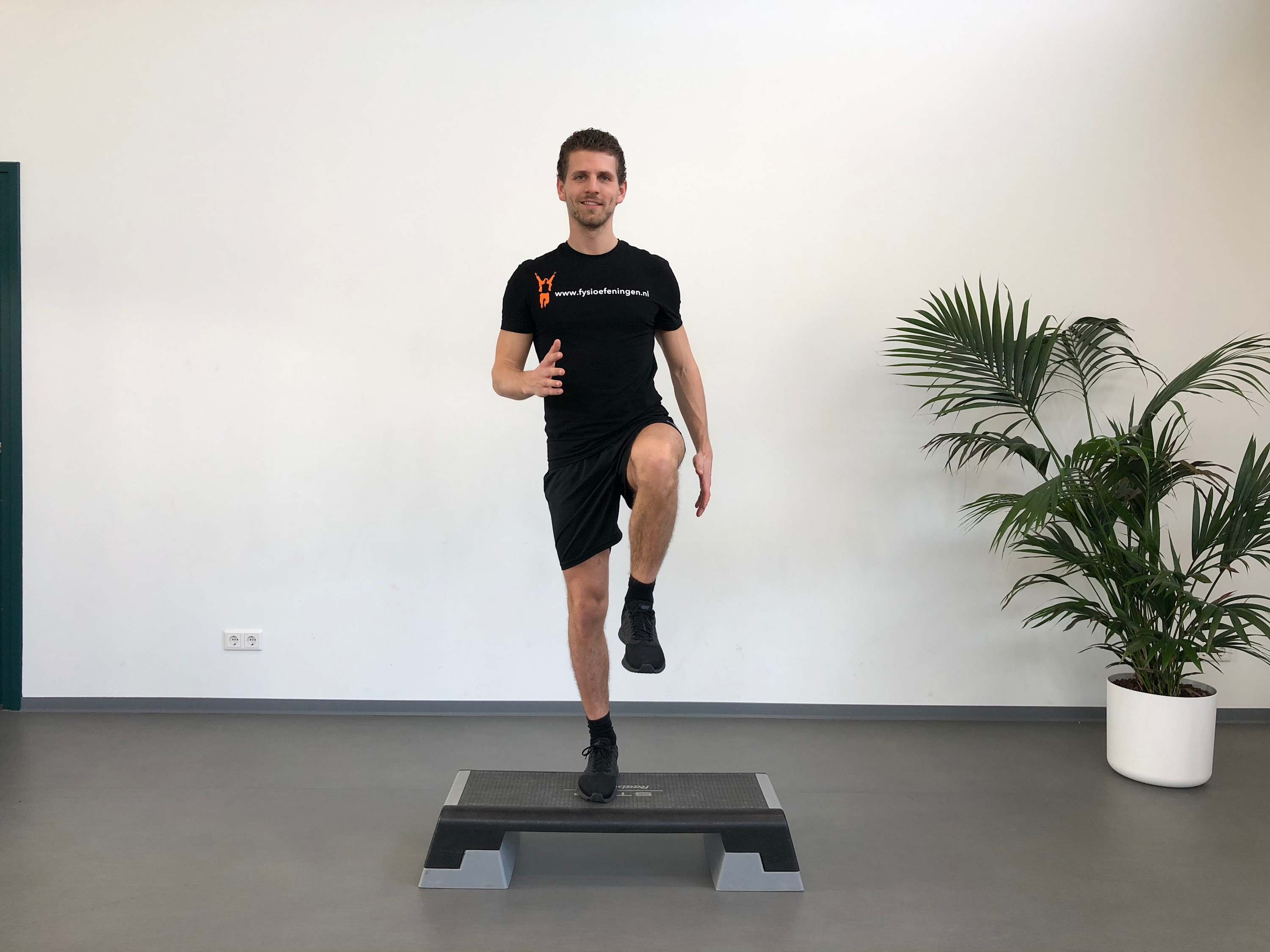 Step up running men (benen) Benen | Staand | Step up los met knee lift | Fysioefeningen.nl | Breda