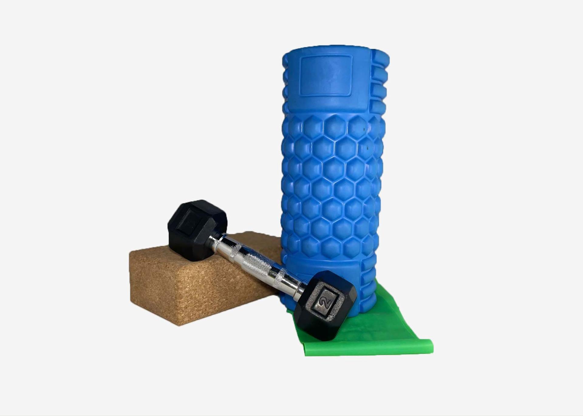 Elastiek, dumbell en foamroller (producten) Hier kan men een dumbell, elastiek en foamroller aanschaffen/kopen.