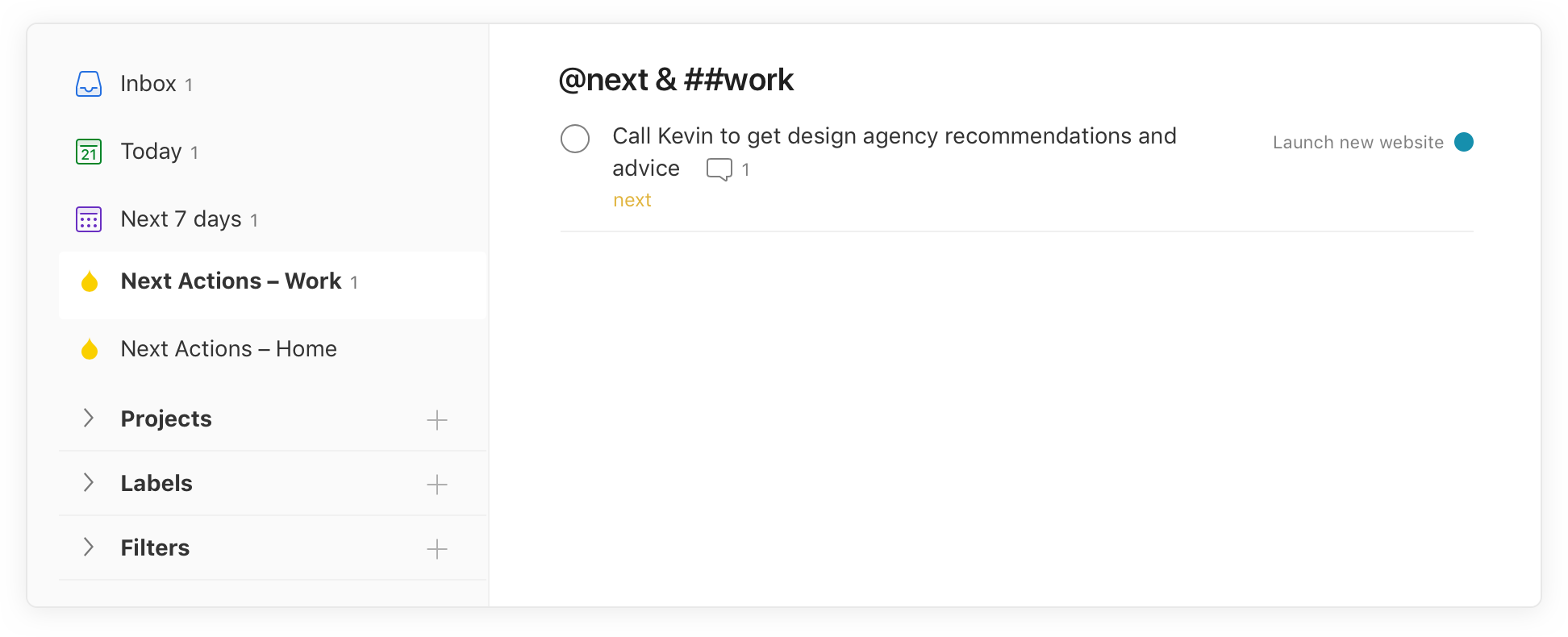 GTD Next Action Work Filter View