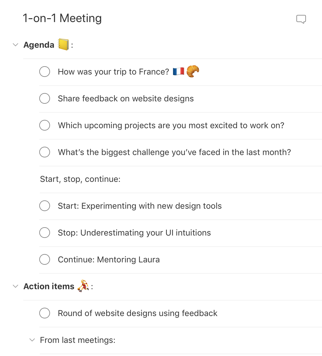 221-on-221 Meeting - Templates  Todoist Regarding One On One Meeting Agenda Template