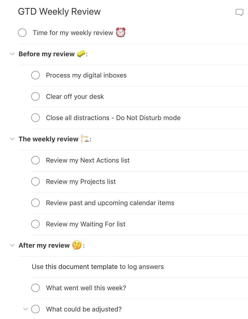 Gtd Weekly Review Templates Todoist