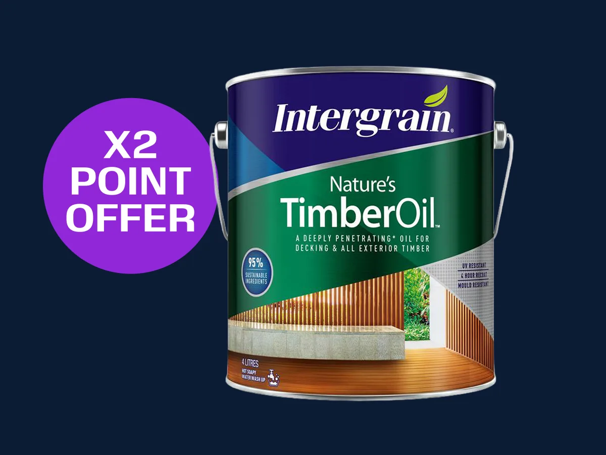 Can of Intergrain Nature's Timber Oil with double bonus points offer badge