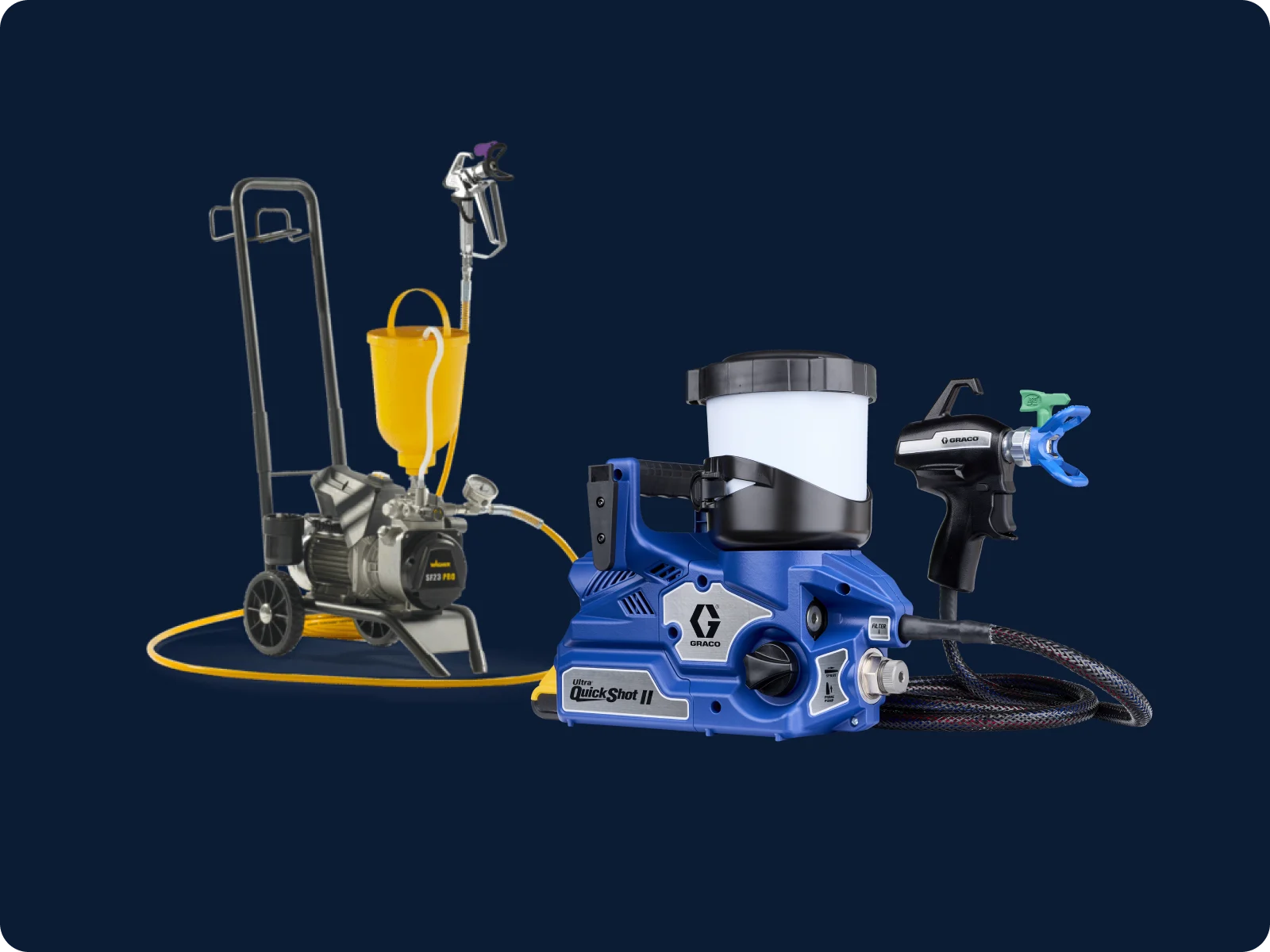 A Graco sprayer and a Wagner sprayer