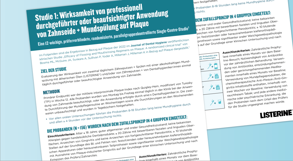 Wirksamkeit von prof. durchgeführter oder beaufsichtigter Anwendung von Zahnseide und Mundspülung auf Plaque