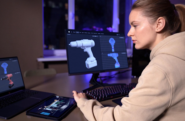 a lady looking at a cad file