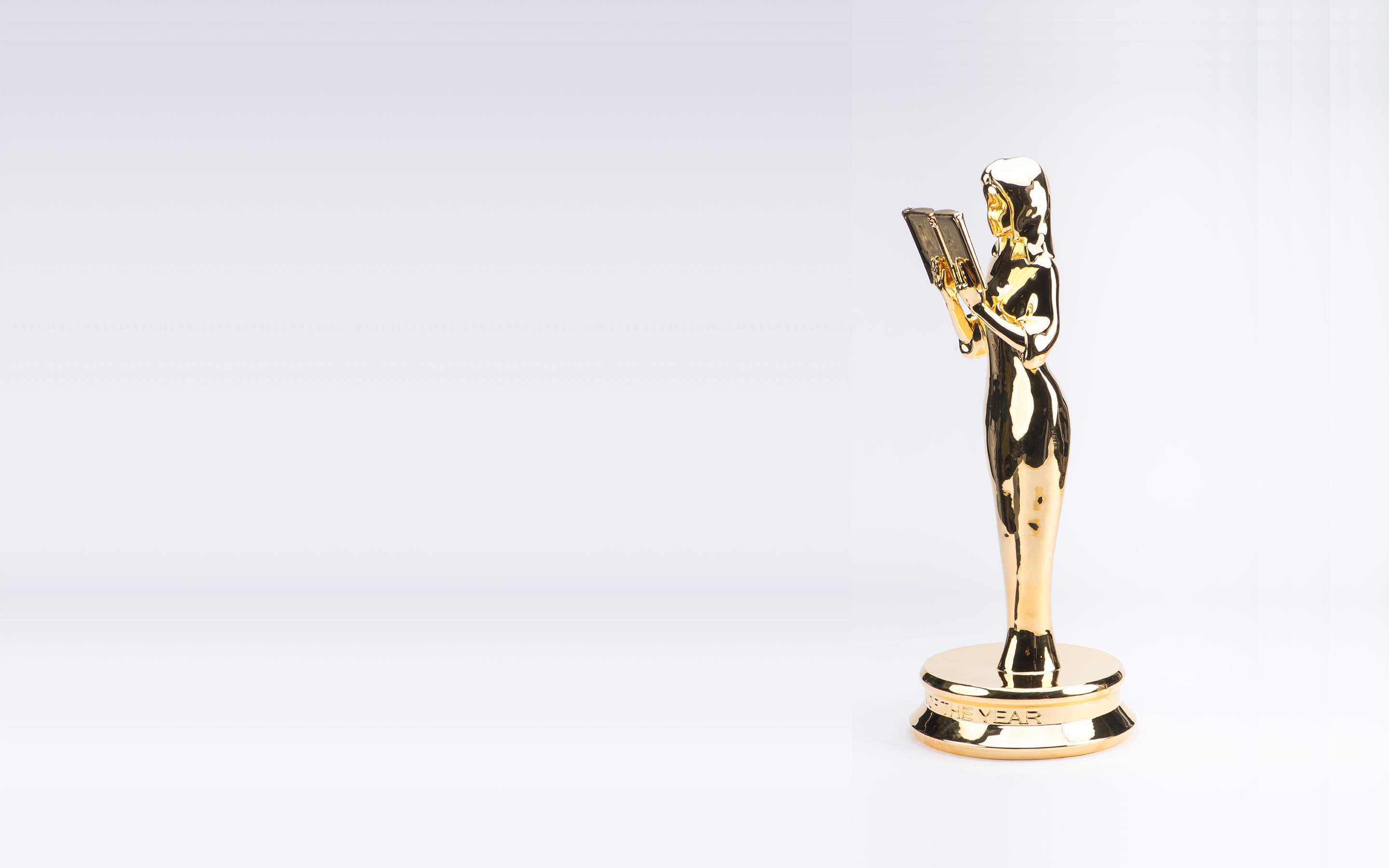3d printed and gold plated book of the year custom trophy