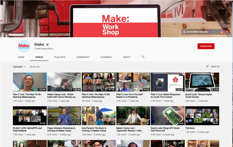 Screen shot of Make's Youtube Channel